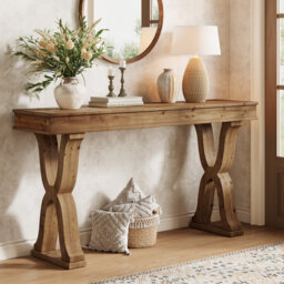 63-inch Solid Wood Console Table, Farmhouse Narrow Entryway Table With X-shaped Legs,  Long Sofa Table