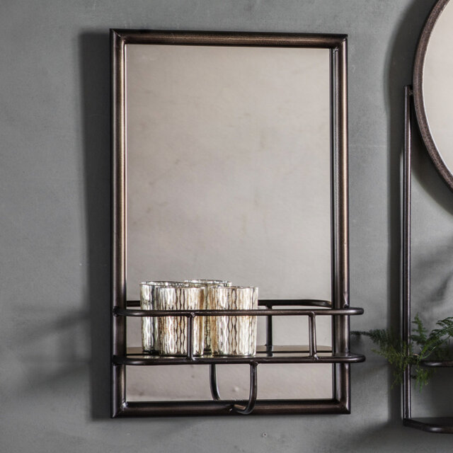 Gorman Iron Rectangle Mirror with Shelves