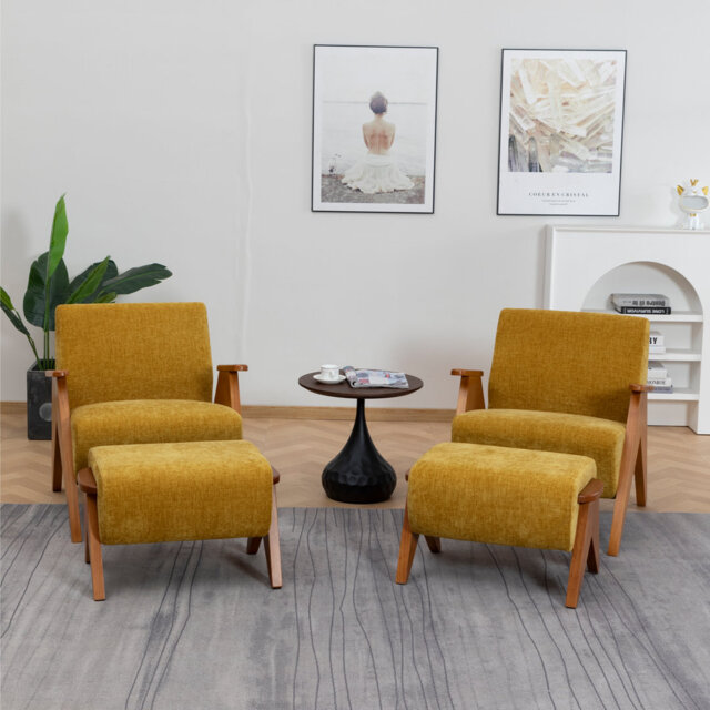 Upholstered Chenille Armchair With Footstool