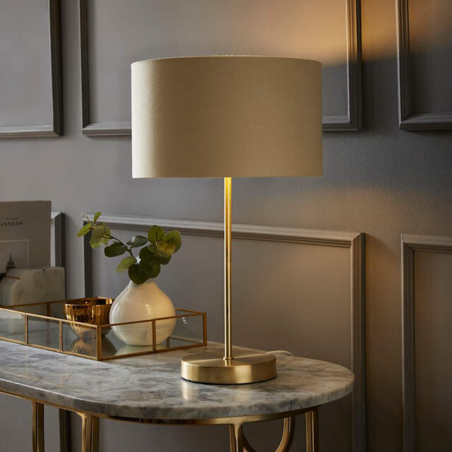 Dadiva Brushed Chrome Stem Table Lamp with Velvet Reni Shade