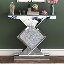 Andreja Mirrored Glass Console Table with Crushed Diamond Inlay for Behind Sofa Couch Entryway Mirrored Home Decor
