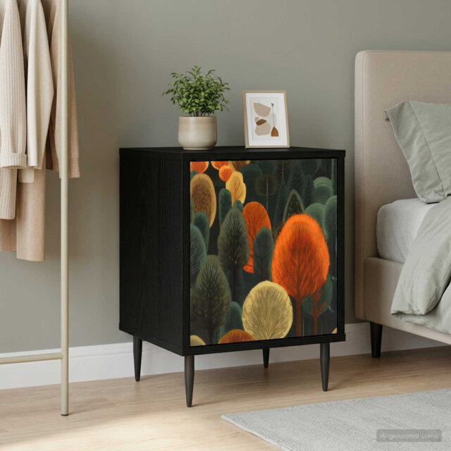 Bedside Cabinet Black Oak Engineered Wood Nightstand Bedroom Furniture