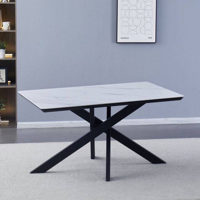 Henni Stone Top Metal Base Dining Table