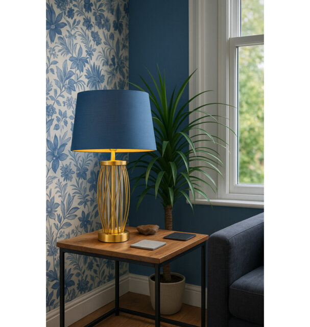 Alexarae 50cm Glass & Metal Table Lamp with linen shade