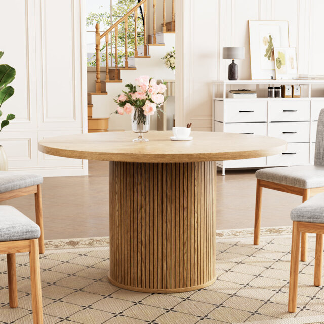 2 Pieces Top 110CM Round Dining Table for 6 Person