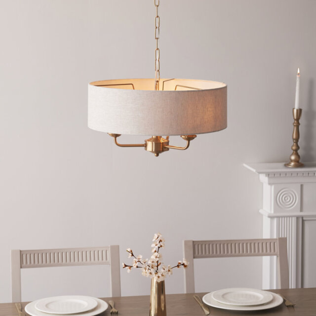 Landover 3-Light Chandelier finished in Vintage Brass and Natural