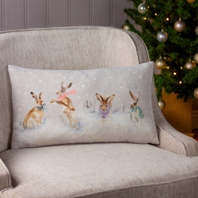 Snowy Hares Abstract Multicolour Rectangular Cushion