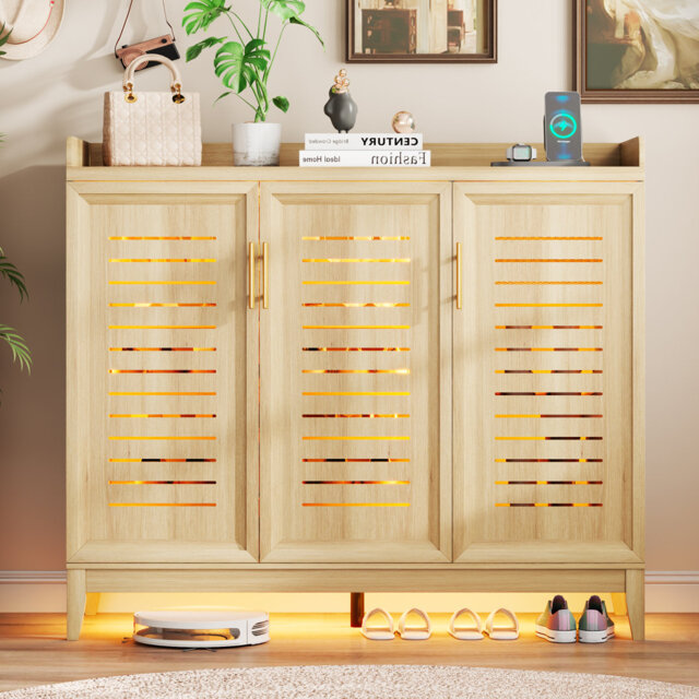 5-Tier Shoe Cabinet with Rotating Shoe Rack, Adjustable Shelves and Tri-Color Sensor Light, Freestanding Shoe Storage Cabinet