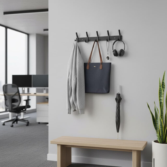 "17"" Brushed Gold Stainless Steel Coat Rack - 6 Double Hooks - Entryway Bathroom Home Organizer"