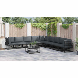 Vidaxl Garden Sofa Set With Cushion 9 Pcs Black Aluminium