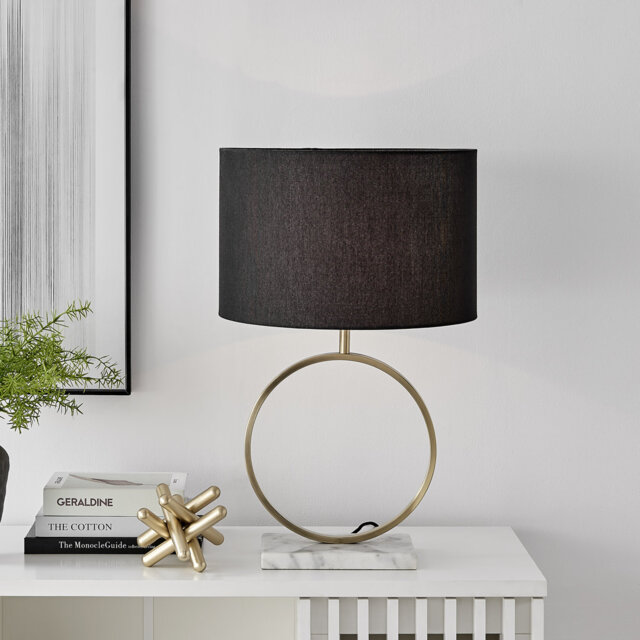 Andrin Gold & White Shade Metal Halo Marble Stand Table Lamp Light (Including Bulb)