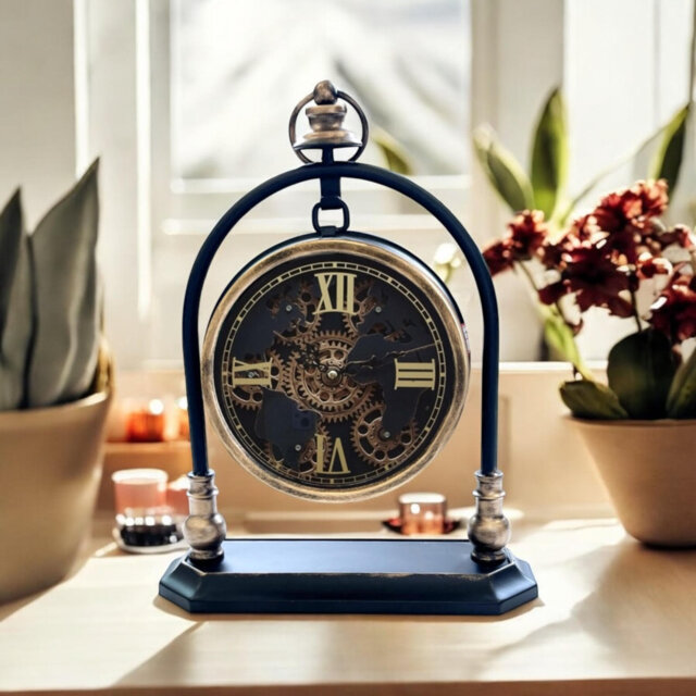 Modern & Contemporary Roman Numeral Metal Quartz Movement / Crystal Tabletop Clock Matte Black