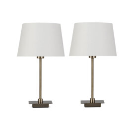 Pair (2x) Square Stick Antique Brass Metal Bedside Table Lamp