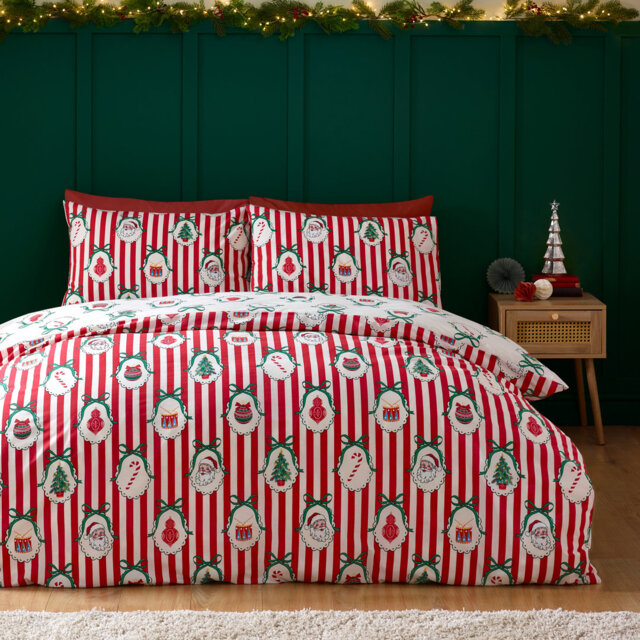 Christmas Vintage Stripe Reversible Duvet Cover Set