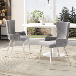Luxurious Velvet Upholstered Dining Chairs with Silver Metal Legs (Set of 2)