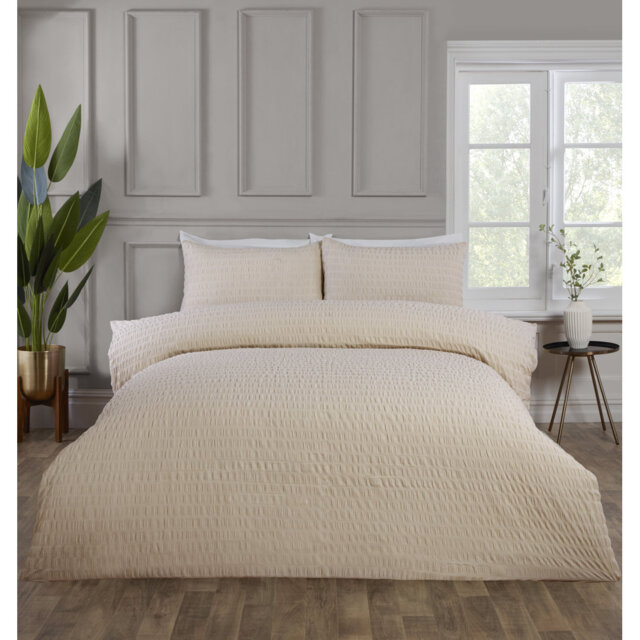 SEERSUCKER Cotton Blend Solid Colour Duvet Cover Set