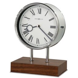 Modern & Contemporary Roman Numeral Walnut Quartz Movement / Crystal Tabletop Clock in Chrome/Walnut