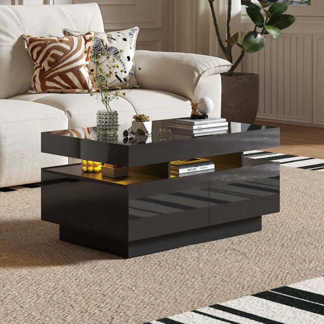 Alpena Modern High Gloss Coffee Table with 4 Drawers and LED Lights