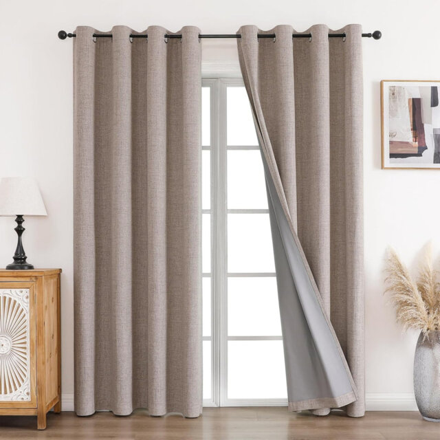 Blackout Curtains Linen 84 Inch Drop 2 Panels Soft Texture Sun Blocking Thermal Eyelet Curtains 52 X 84 Inch