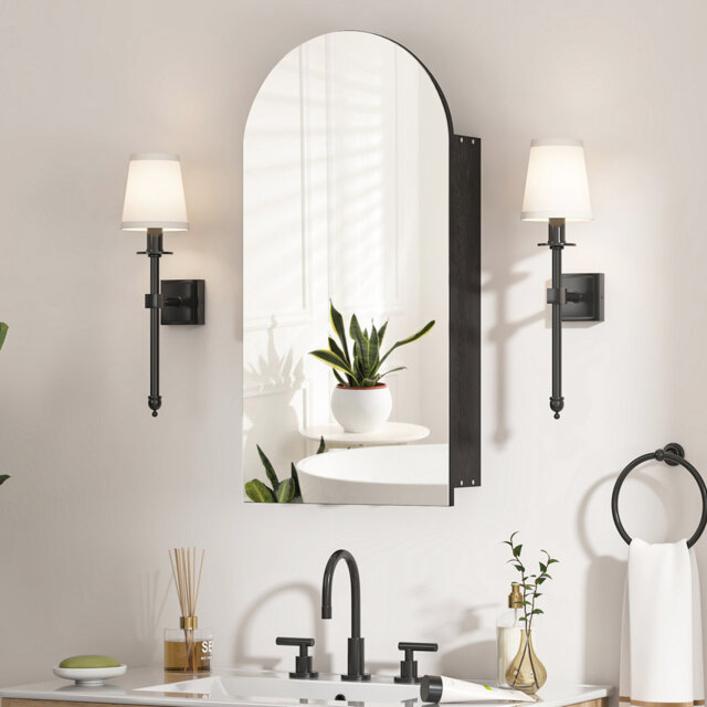 Aishwarya Arched Mirror Cabinet with 3 Shelves, 40W x 80 Hcm Wall Mounted Medicine Cabinet