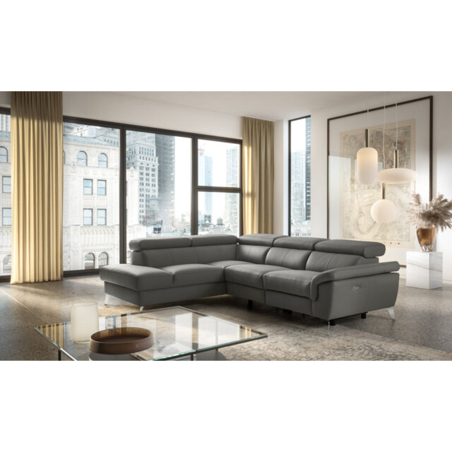 Manhattan Genuine Leather Reclining Corner Sofa
