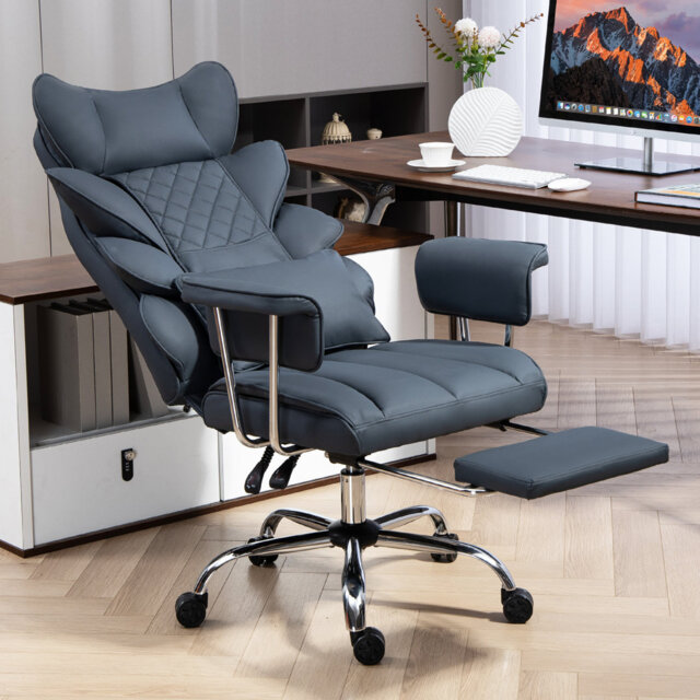 Premium Ergonomic Gaming & Office Chair - Pocket Spring Lumbar Support, Wide Seat, Fixed Soft Armrests, Footrest Included (PU Leather)