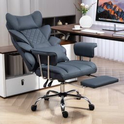 Premium Ergonomic Gaming & Office Chair - Pocket Spring Lumbar Support, Wide Seat, Fixed Soft Armrests, Footrest Included (PU Leather)