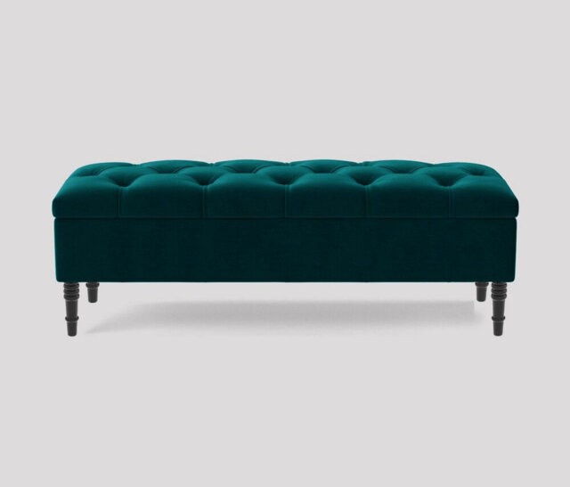 Alyana 120cm Wide Tufted Rectangle Ottoman Storage Bench, Upholstery Velvet Shoe Bench with Turned Wooden Legs