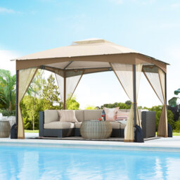 365 X 300 Cm Khaki Patio Gazebo Outdoor Pavilion Shelter Soft Top Double Roof Canopy