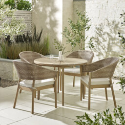 Quattro Acacia Wooden Outdoor Round Garden Dining Table With Ava Dining Chairs - Modern Garden Patio