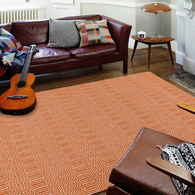 Orange Geometric Wool Modern Handmade Easy To Clean Rug For Living Room And Bedroom