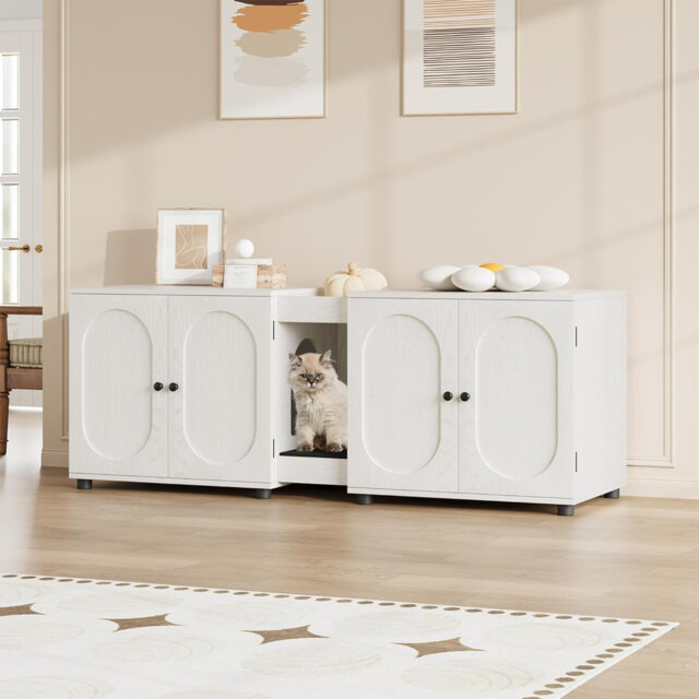 Double Cat Litter Box Furniture, Large Cat Litter Box Fence With Cat Litter Pad