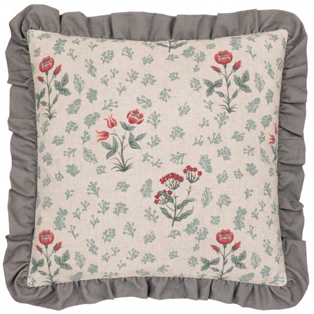 Linen Renata Floral Printed Ruffle Cushion Cover