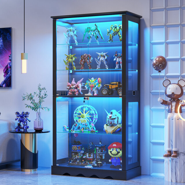 5-Tier Glass Display Cabinet with Tri-Color Sensor Light and Lock