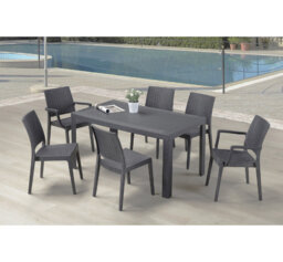 Wilf 6 Seater Rattan Style Rectangular Outdoor Dining Set