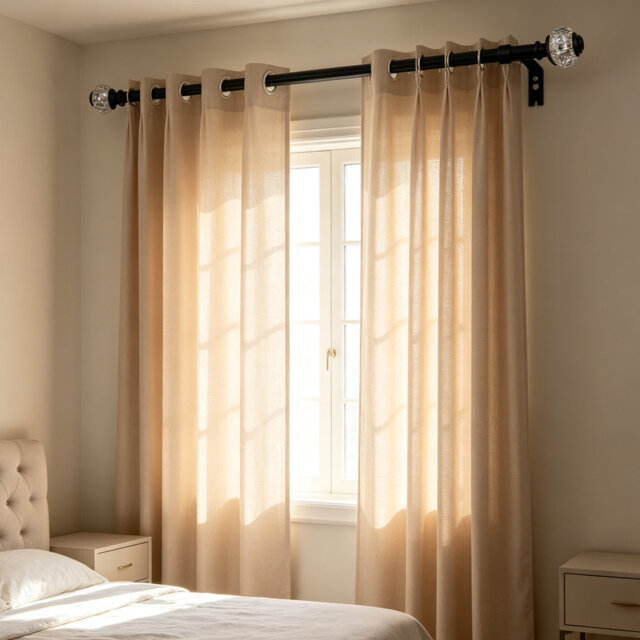 Natural 80cm to 218cm 2cm Single Curtain Pole