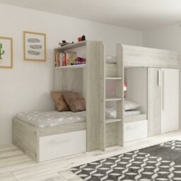 Suri European Single (90 x 200cm) 2 Drawer High Sleeper Bunk Bed with Bookcase