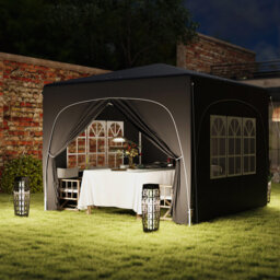3 X 3m Black Pop-up Gazebo Shelter, Upf50+ Height Adjustable Canopy With Windows & Doors, Foldable Metal Frame With Carry Bag, Guy Ropes And Ground St