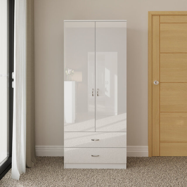 Brendle 2 Door 2 Drawer Combi Wardrobe - High Gloss Front, Soft Close Doors, Polished Metal Handles