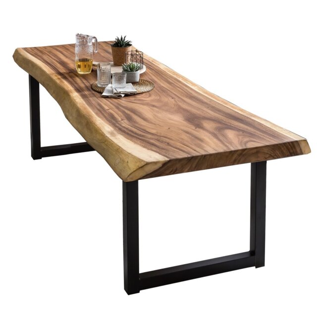 Hazel Solid Wood Top Metal Base Dining Table