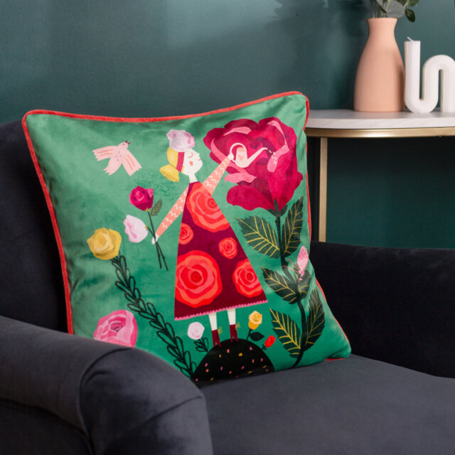 Flower Girl Floral Square Lumbar Cushion Cushion With Filling