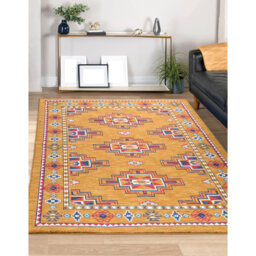Cheatum High Quality Treditional Luxury Machine Woven Mustard/Navy/Red Indoor/Outdoor Rug