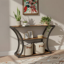 Entryway Table, Console Table with Curved Legs, Rustic Brown and Black
