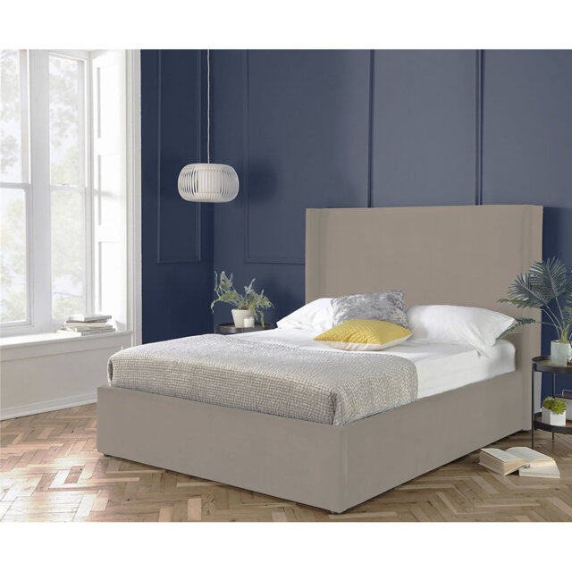 Plain Wing Kailua Upholstered Bed Frame - Plush Velvet Wingback with Sprung Slats
