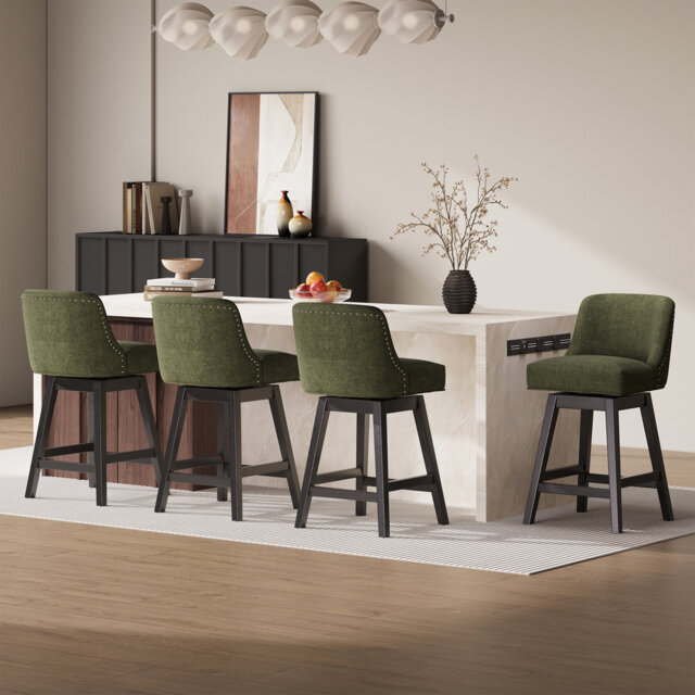 Swivel Upholstered Bar Stool with Solid Wood Frame