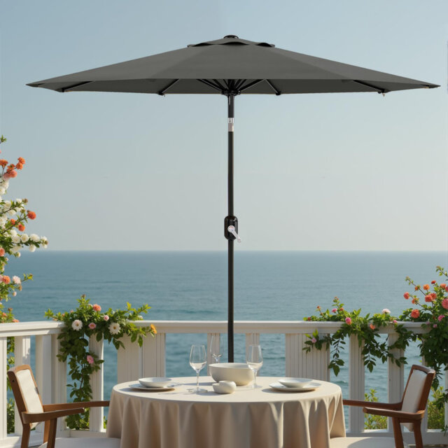 2.7m Garden Parasol Umbrella with Cover, 9ft Patio Umbrella with Crank & Tilt, UPF 50+ Waterproof Sun Shade, Polyester, 8 Ribs, for Outdoor Garden Pat