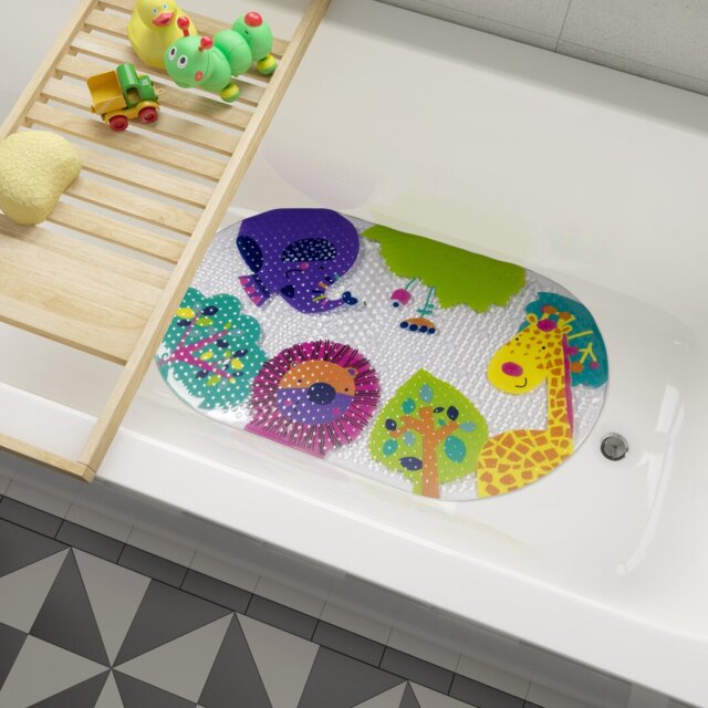 Animal Kingdom Childrens Bath Mat Non Slip Oval