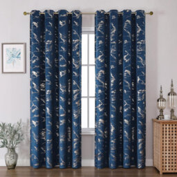 Navy Blue Gold Foiled Curtains Abstract Metallic Marble Printed Drapes,2 Panels W55 x L80 inch
