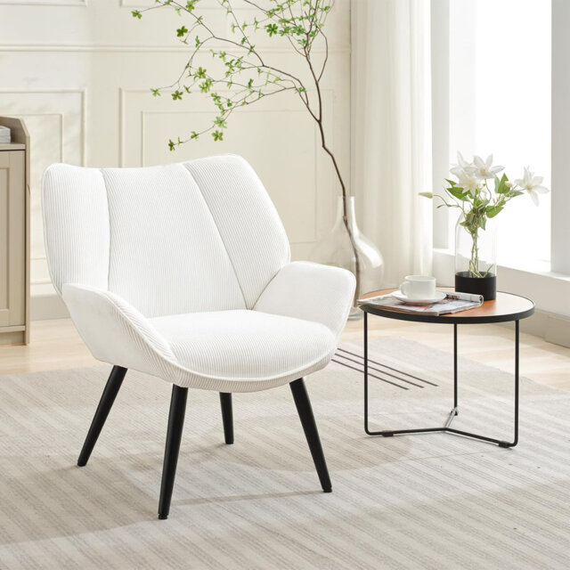 Modern Wingback Corduroy Accent Chair – Cozy Upholstered Armchair with Sturdy Metal Legs, High Back Reading Chair for Living Room, Bedroom, or Office,