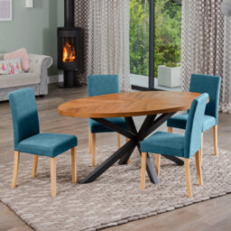 Soderquist Oval Dining Table Set with 4 Maiolo Fabric Chairs